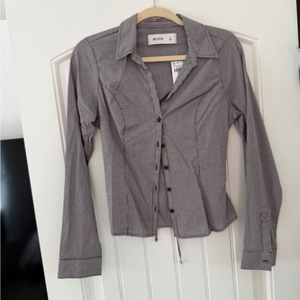 Hollister Long Sleeve Fitted Shirt Brown Gingham